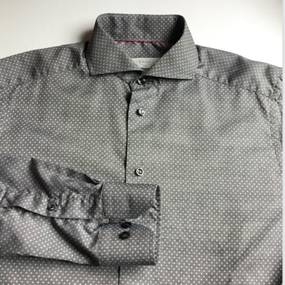 ETON slim gray dotted cotton shirt Sz M 15 -38 cm made in Europe - Picture 1 of 7